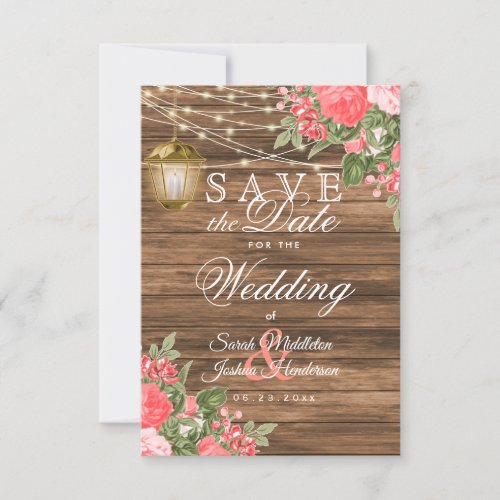 Wood Lantern and Coral Flower _ Save the Date 
