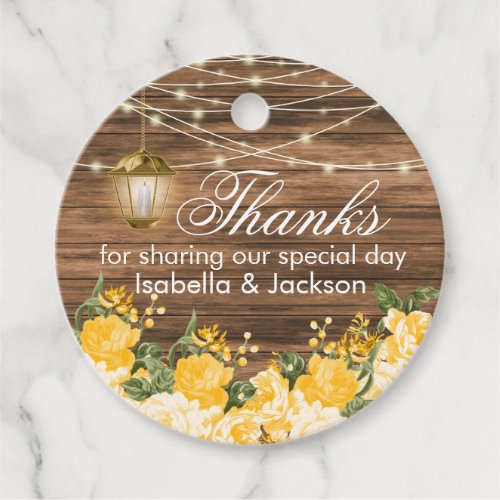 Wood Lantern and Golden Yellow Flowers_ Thank You Favor Tags