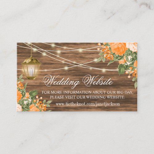 Wood Lantern and Orange Flowers _ Wedding Website Enclosure Card