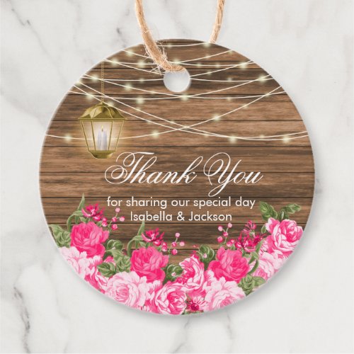 Wood Lantern and Pretty Pink Flowers _ Thank You Favor Tags