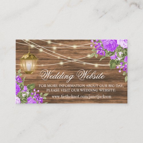 Wood Lantern and Purple _  Wedding Website Enclosure Card