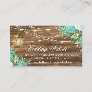 Wood, Lantern and Teal Flowers - Wedding Website Enclosure Card