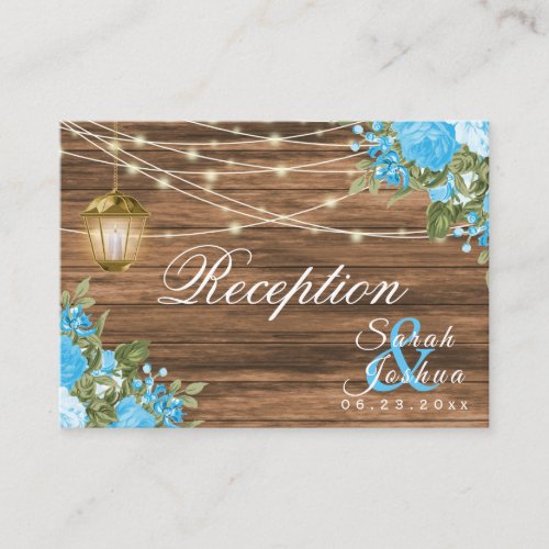 Wood Lanterns and Baby Blue Flower _ Reception Enclosure Card