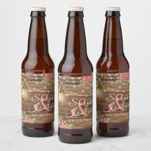 Wood Lanterns and Coral Flower  Beer Bottle Label
