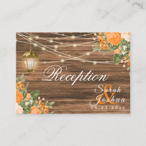 Wood Lanterns and Orange Flower _ Reception Enclosure Card