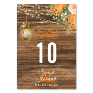 Wood, Lanterns and Orange Flower   Table Cards