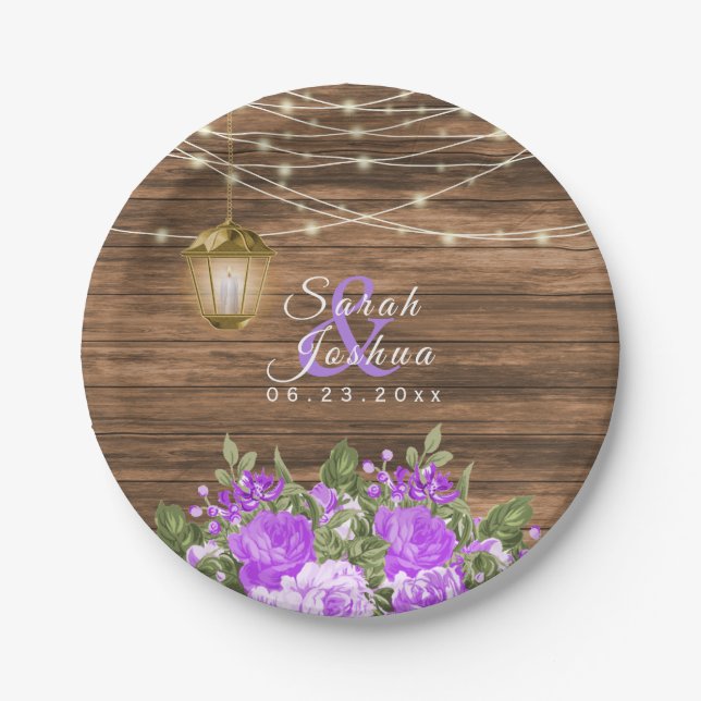 Wood, Lanterns and Purple Flower Paper Plates (Front)
