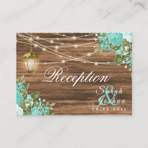 Wood Lanterns and Teal Flower _ Reception Enclosure Card