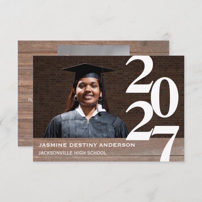 Wood & Large Numbers - 3x5 Graduation Announcement (Front/Back)