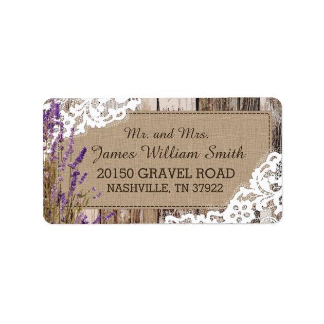 Wood Lavender And Lace Rustic Wedding Label