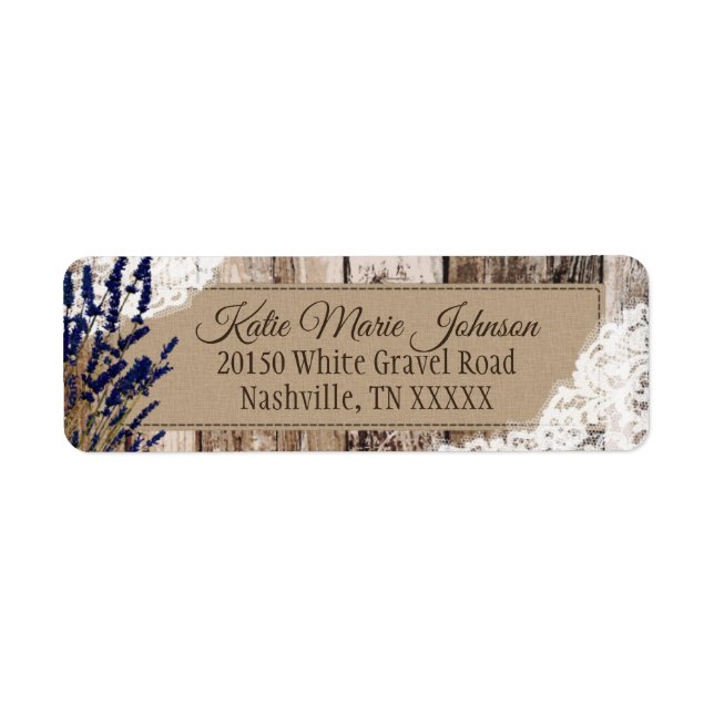 Wood Lavender and Lace Rustic Wedding Label (Front)