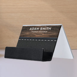 Wood &amp; Leather Look Professional Modern Customized Desk Business Card Holder