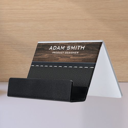 Wood  Leather Look Professional Modern Customized Desk Business Card Holder