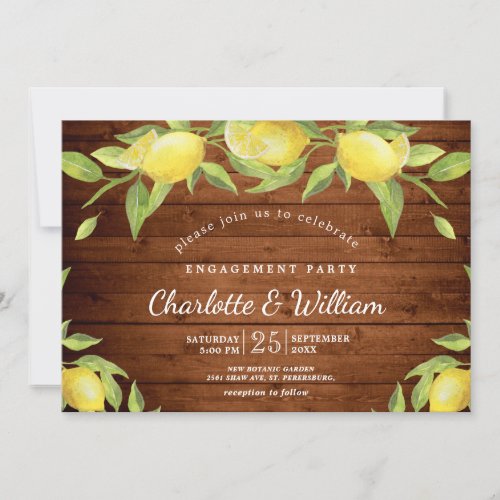 Wood  Lemons Blossom Greenery ENGAGEMENT PARTY Invitation