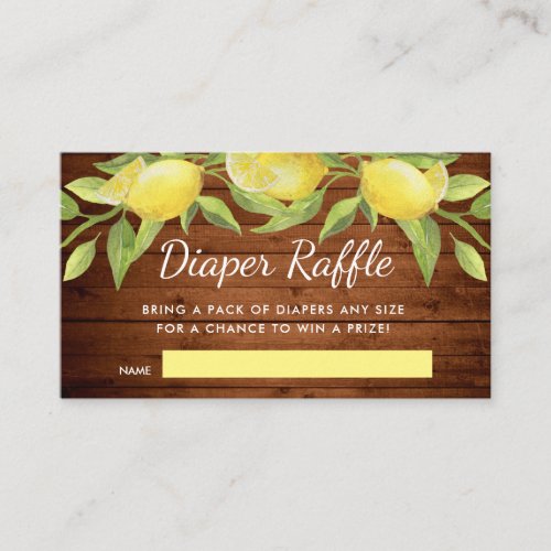 Wood  Lemons Greenery Baby Shower Diaper Raffle Enclosure Card