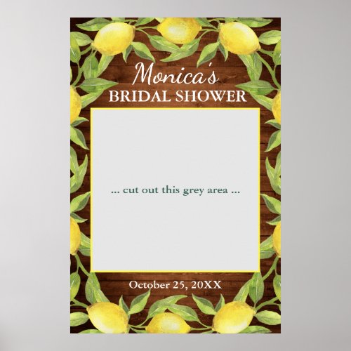 Wood  Lemons Greenery Bridal Shower Photo Prop Poster