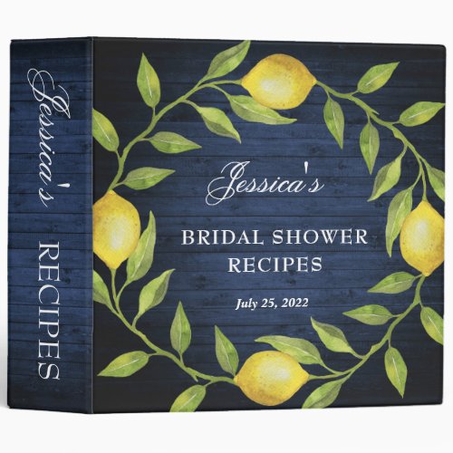 Wood  Lemons Greenery Bridal Shower Recipe Binder