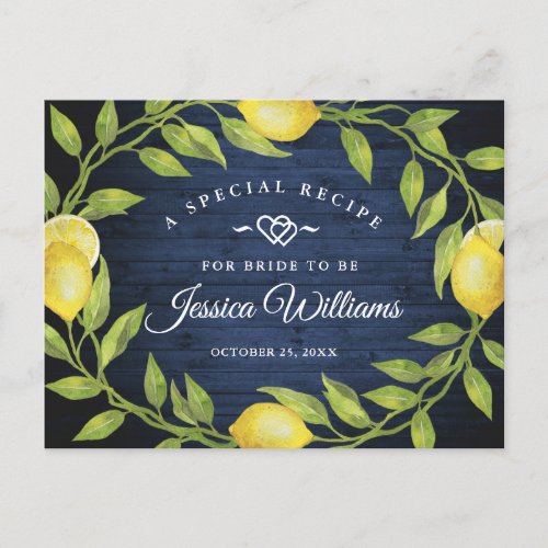 Wood  Lemons Greenery Bridal Shower Recipe Card