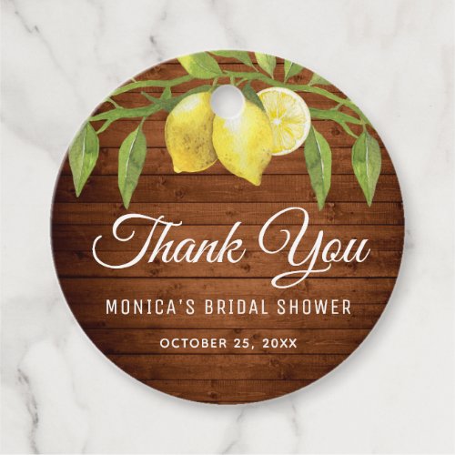 Wood  Lemons  Greenery Bridal Shower Thank You Favor Tags