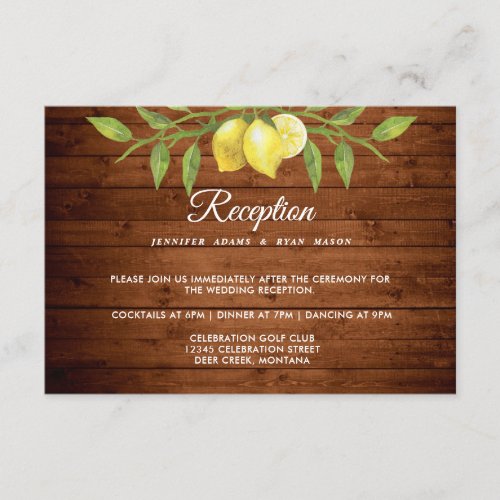 Wood  Lemons Greenery Floral Wedding Reception Enclosure Card