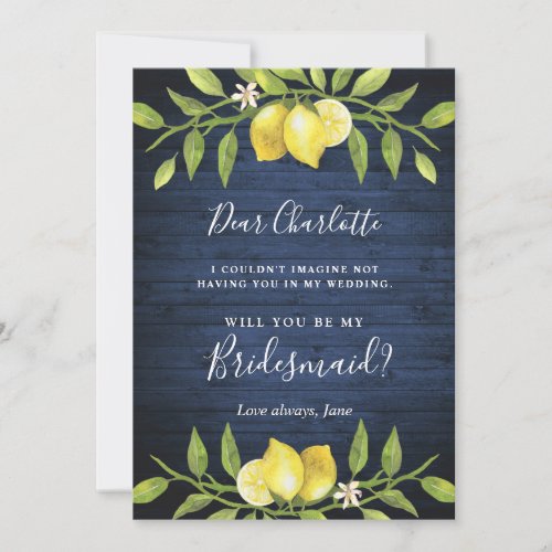 Wood  Lemons Greenery  Will You Be My Bridesmaid Invitation