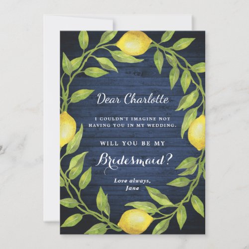 Wood  Lemons Greenery  Will You Be My Bridesmaid Invitation