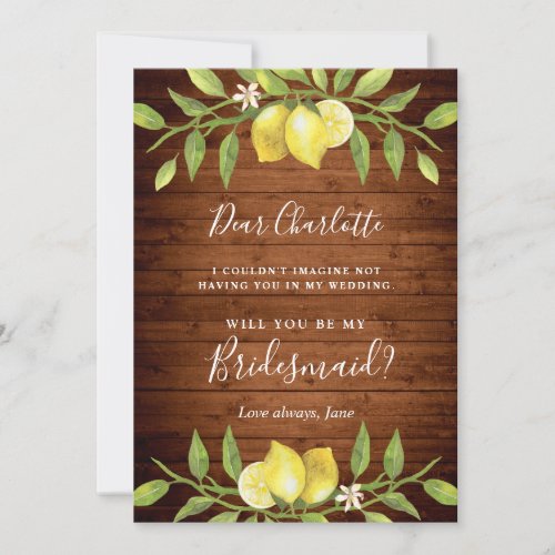 Wood  Lemons Greenery  Will You Be My Bridesmaid Invitation