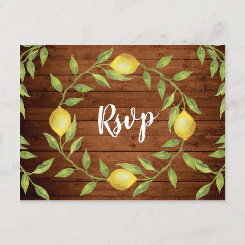 Wood  Lemons Rustic Wedding RSVP with Meal Choice Postcard
