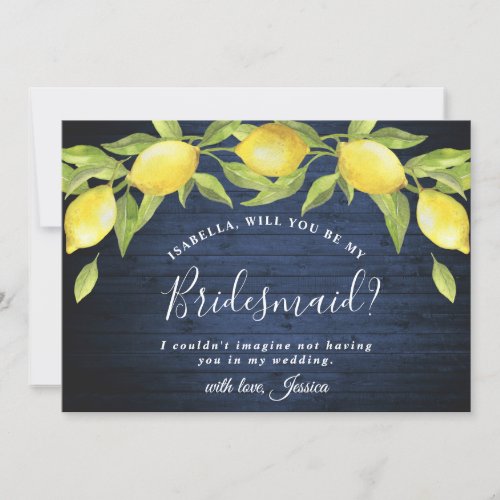 Wood  Lemons Will You Be My Bridesmaid Invitation