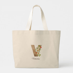 Wood letter V flower monogram retirement Tote Bag