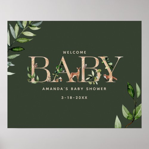 Wood Lettering Forest Animals Baby Shower Welcome Poster