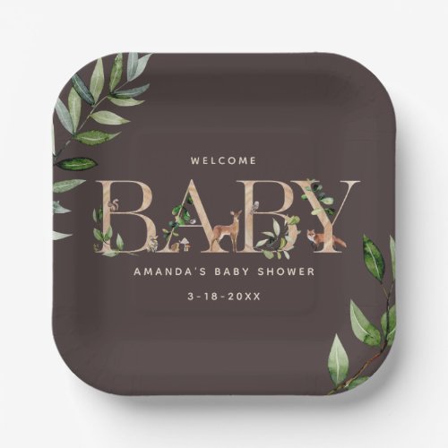 Wood Lettering Forest Animals Brown Baby Shower