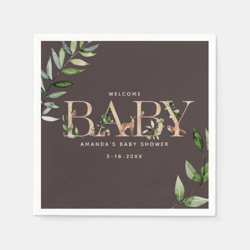 Wood Lettering Woodland Animal Brown Baby Shower