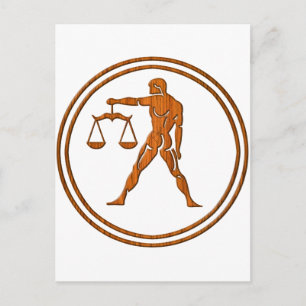 Wood Libra Zodiac Justice Astrology Sign Postcard
