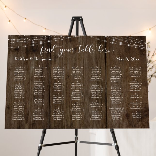 Wood & Lights Alphabetical Seating Chart 170 Names Foam Board (In Situ (Stand))