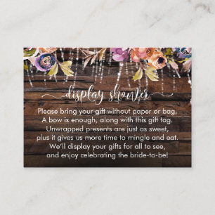 Wood Lights Boho Flowers Display Bridal Shower Enclosure Card
