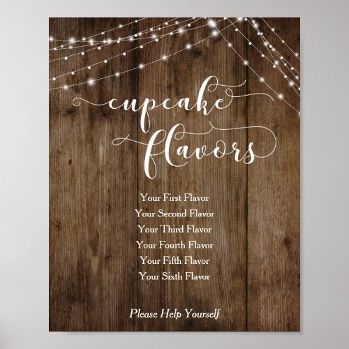 Wood  Lights Cupcake Flavors Reception Sign