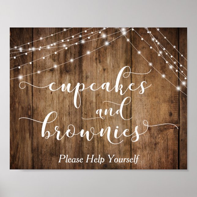 Wood & Lights Cupcakes and Brownies Reception Sign (Front)