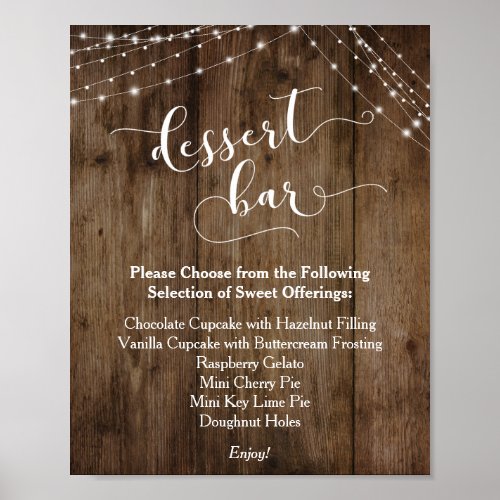 Wood  Lights Dessert Bar Wedding Reception Sign