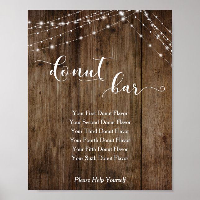 Wood & Lights Donut Bar Wedding Reception Sign (Front)