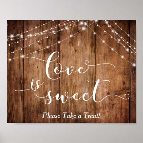Wood  Lights Love is Sweet Wedding Dessert Sign