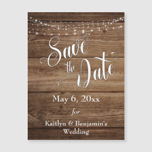 Wood Lights  Script Save The Date Magnetic Card