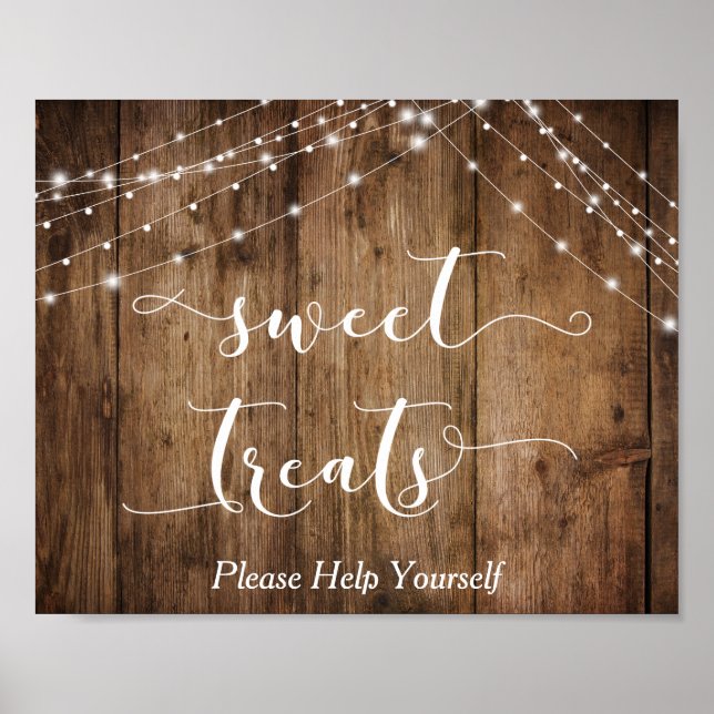 Wood & Lights Sweet Treats Wedding Dessert Sign (Front)