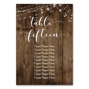 Wood & Lights Table Fifteen with Guest Names Card
