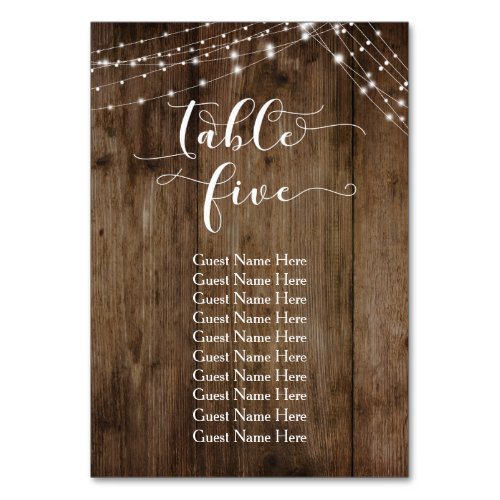 Wood  Lights Table Five with Guest Names Card