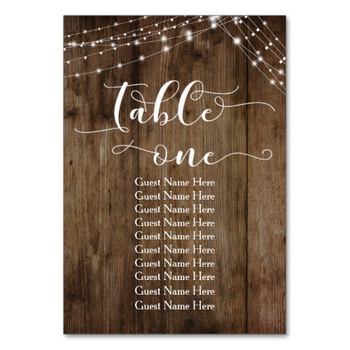 Wood  Lights Table One with Guest Names Card