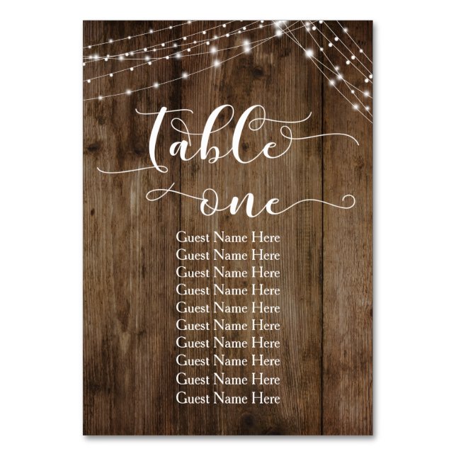 Wood & Lights Table One with Guest Names Card (Back)