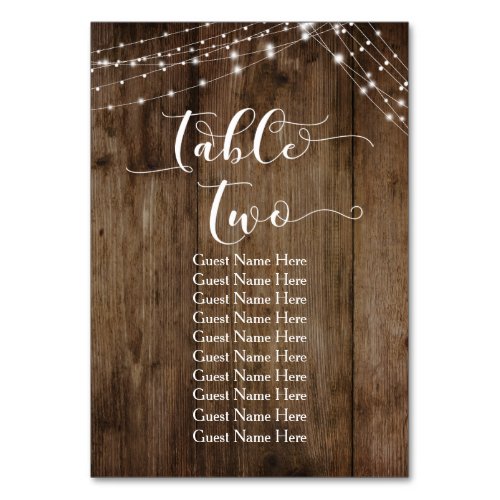 Wood  Lights Table Two with Guest Names Card