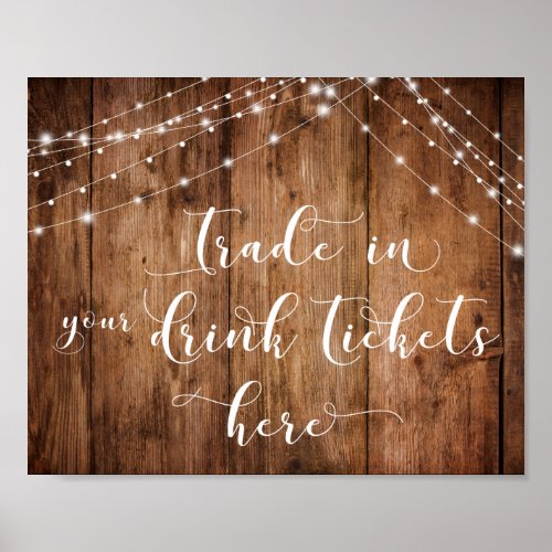 Wood  Lights Trade in Your Drink Tickets Bar Sign