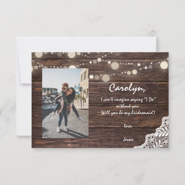 Wood Lights Will You Be My Bridesmaid? with Photo Invitation (Back)